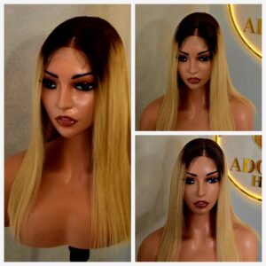 14" 5by5 SDD Vietnamese Bone Straight Human Hair Blonde Tone Colour Glueless wig - Affordable Luxury for Ladies