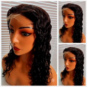 16" 4by 4 SDD Deep Wave Human Hair Natural Colour Glueless wig 300grams - Affordable Luxury wig for Ladies