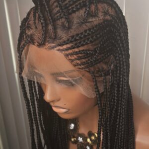 Black Synthetic Braided Wig for Classic Ladies with 360 full lace Detailed Braids Stylish Versatile Elegant Hairpiece