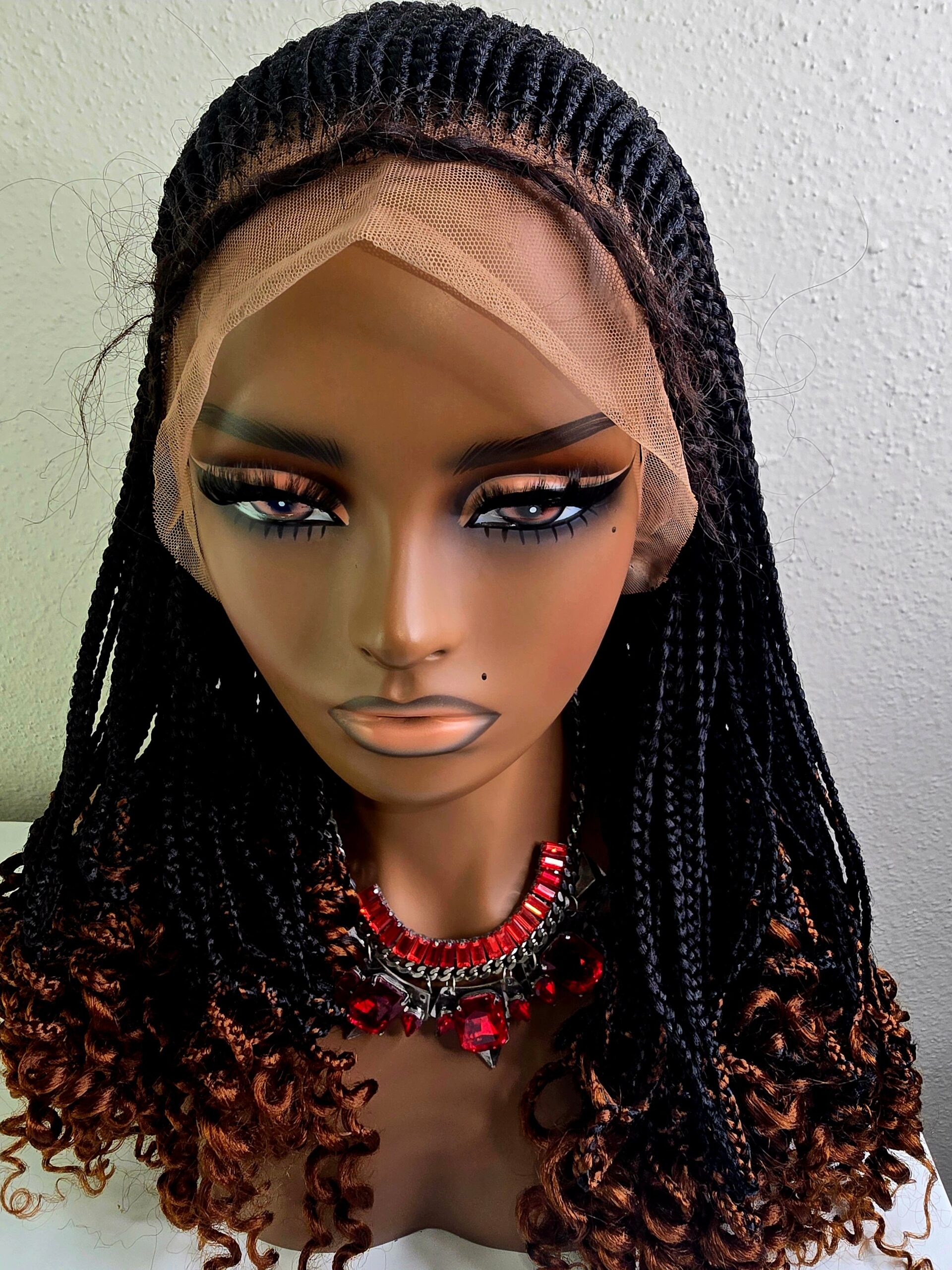 Black with Brown Tint Synthetic Braided Wig for Stylish Looks - Image 3