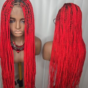 Fullace 30inches Red Knotless Braided Wig - Long Straight Synthetic Wig for Women, Vibrant Red Color, Full and Voluminous Look, Knotless Braided Style