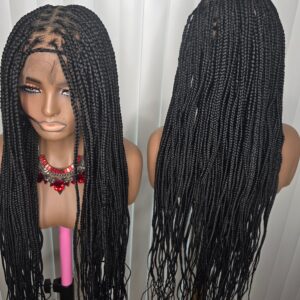 Fulllace 30inches Knotless Synthetic Braided Wig for Classic Ladies Long Black Braids with Natural Look Knotless Design & Synthetic Material