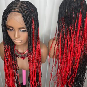 Fullace 30inches Black and Red Knotless Braided Wig for Classic Ladies Long Length Straight Style Natural Looking Bold Look
