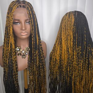 Black and Gold Knotless Braided Wig - Long, Straight, and Dense