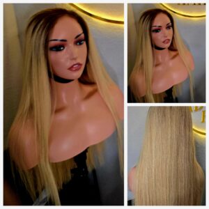22" 13by4 Frontal wig SDD Vietnamese Bone Straight Human Hair Blonde Tone Glueless wig - Affordable Luxury for Ladies