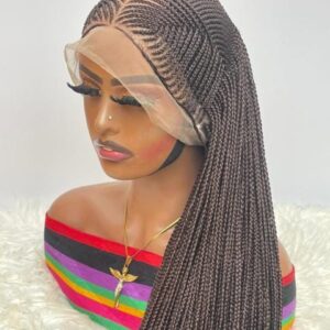 Black and Brown 025 36inches 360 Full Lace Synthetic Braided Wig with Unique Heart Design Unisex Natural Appearance Easy Styling Comfortable Maintenance