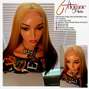 18" Blonde Tone 5by5 Vietnamese Closure glueless wig Bone Straight 300grams- Affordable luxury wig for Ladies