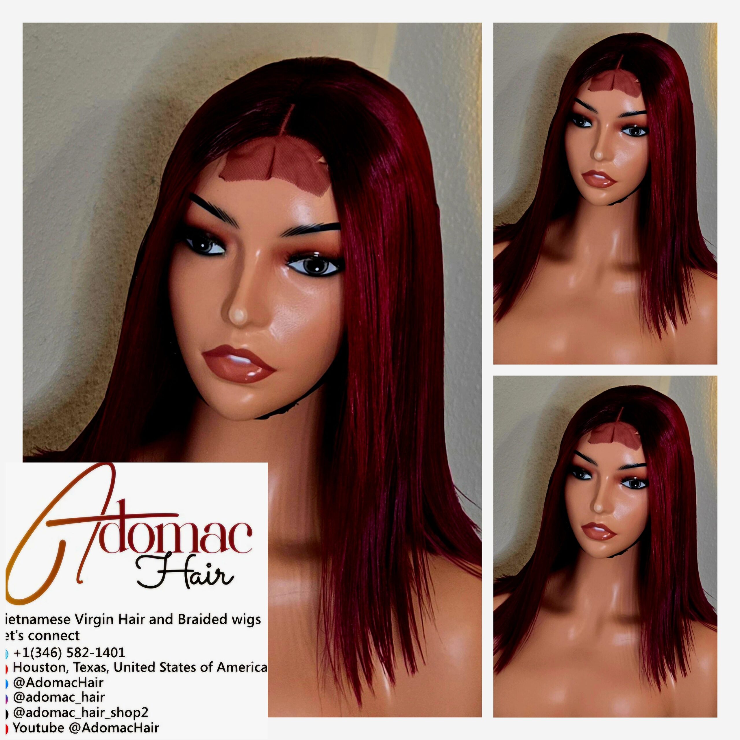 12" 2by6 SDD Vietnamese Bone Straight Human Hair Burgundy Glueless wig - Affordable Luxury for Ladies