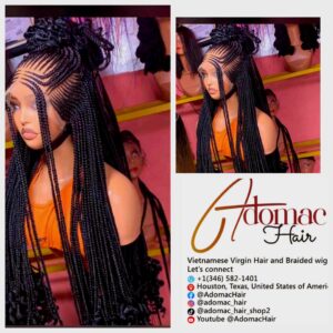 Black and Brown 36inches 360 full lace Braided Wig 001 - Luxury Braided Wig Style with Easy Styling & Comfortable Design for a Distinctive Look