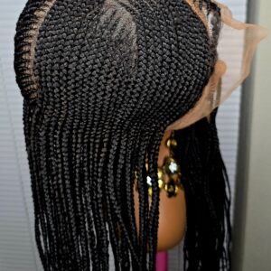 Black 32inches 360 Full Lace Synthetic Braided Wig with Unique Heart Design Unisex Natural Appearance Easy Styling Comfortable Maintenance