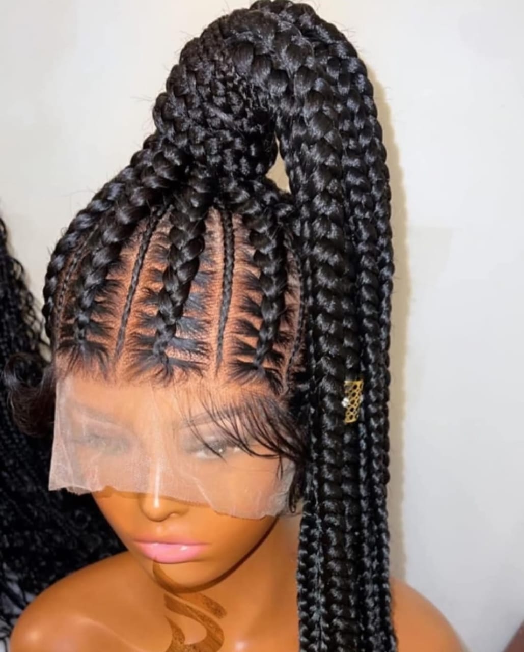 Black 30 inches 360 full lace synthetic braided wig with High Ponytail, Cornrow Braids & Baby Hair - Image 2