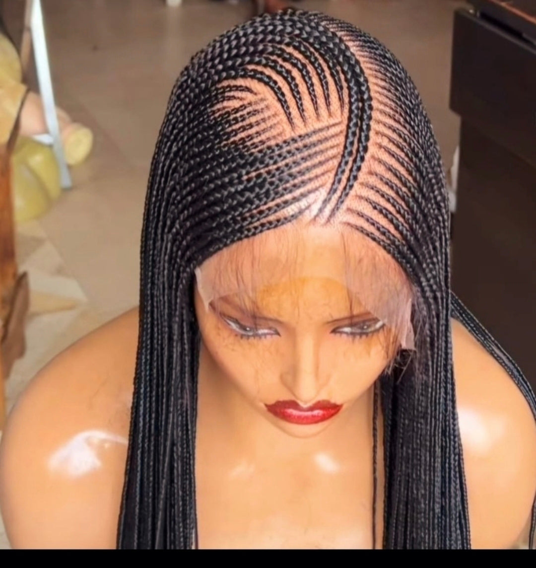Black 36inches 360 full lace Braided Wig 007 - Luxury Braided Wig Style with Easy Styling & Comfortable Design for a Distinctive Look