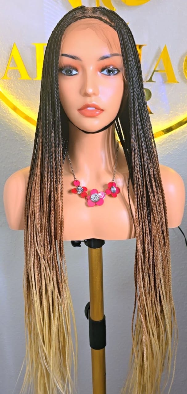 Elegant Brown and Cream Knotless Bone straight Synthetic Braided Wig for classic ladies. Lightweight, stylish, comfortable, and easy to wear. Perfect for work, church, outings, and special occasions. Look classy without salon stress. - Image 2