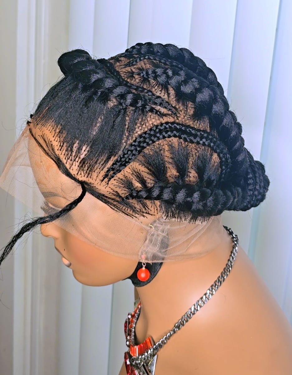 Black Full Lace Packed Cornrow Braided Synthetic Wig – Neat, Natural & Ready - Image 5