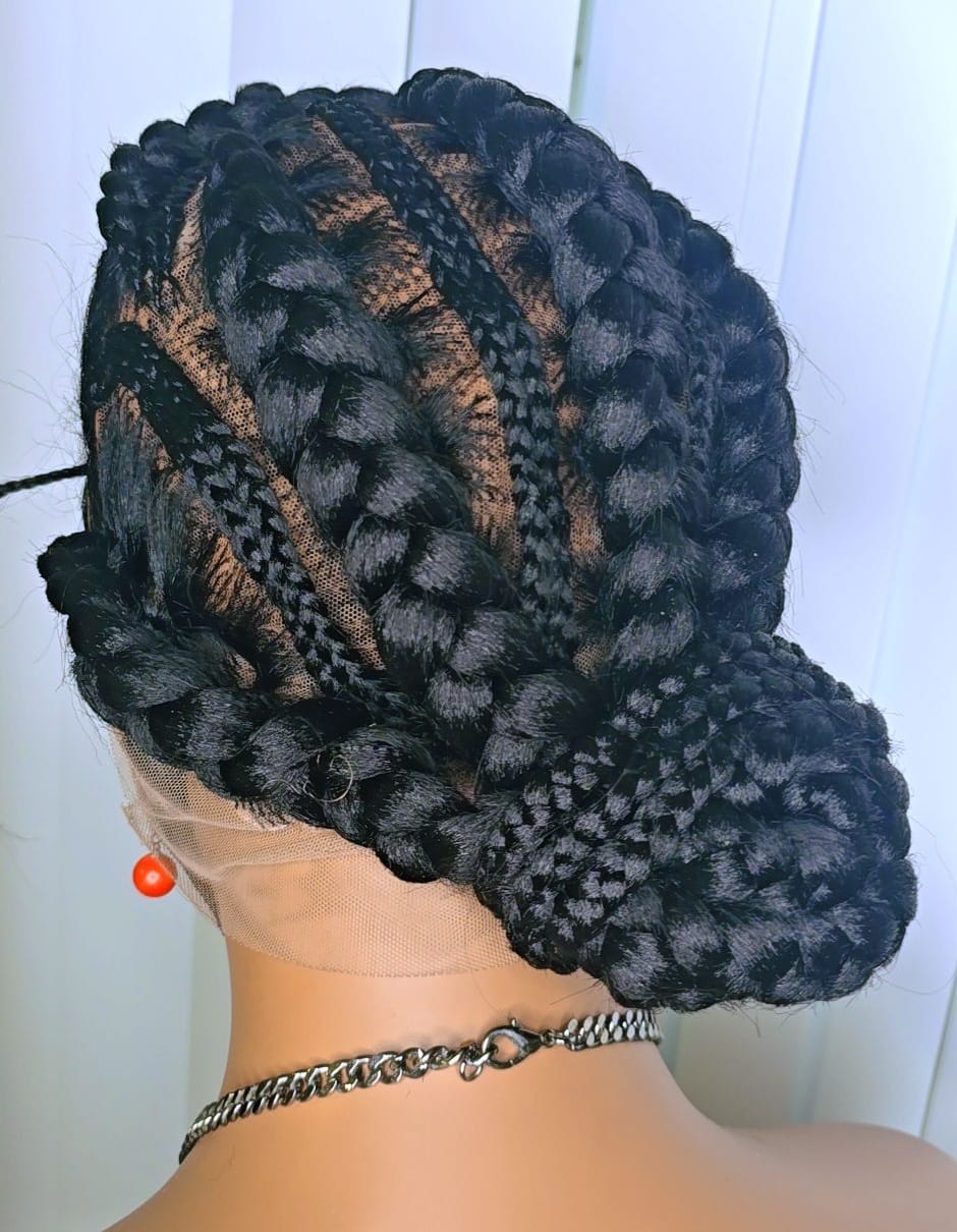 Black Full Lace Packed Cornrow Braided Synthetic Wig – Neat, Natural & Ready - Image 2