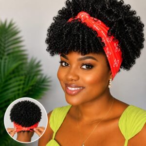 Women's 6-Inch Short Pink Kinky Coil Headband Wig, Adjustable Band, Soft Curly Synthetic Wig, Natural Everyday Style