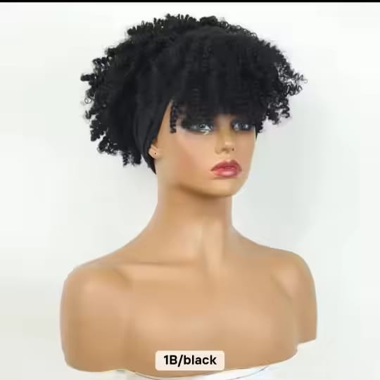 Women's 6-Inch Short Kinky Coil Headband Wig, Natural Black Synthetic Wig with Adjustable Band, Soft Fluffy Curly Hair - Image 2
