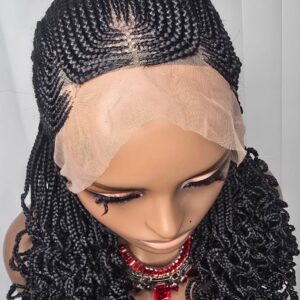 7×7 Cornrow Braided Wig with Curls – Long Synthetic Braided Lace Wig for Women