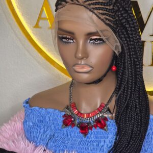 Women’s Long Black Box Braided Lace Front Wig – Tribal Cornrow Braids