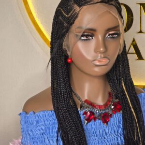 Women’s Black Braided Lace Front Wig with Gold Highlights