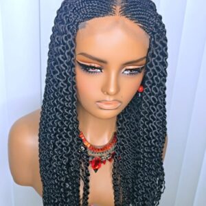 Black Watermelon Center-Part Braided Wig (Synthetic) – Sleek, Neat & Elegant