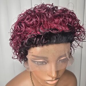 13x1 Short Pixie Curls 100% Human Hair Wig with Transparent Lace, Frontal Glueless Wig