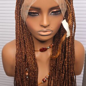 Brown Adomac 037 32inches 360 Full Lace Synthetic Braided Wig with Unique Heart Design Unisex Natural Appearance Easy Styling Comfortable Maintenance