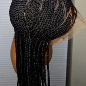 Black Adomac 036 32inches 360 Full Lace Synthetic Braided Wig with Unique Heart Design Unisex Natural Appearance Easy Styling Comfortable Maintenance