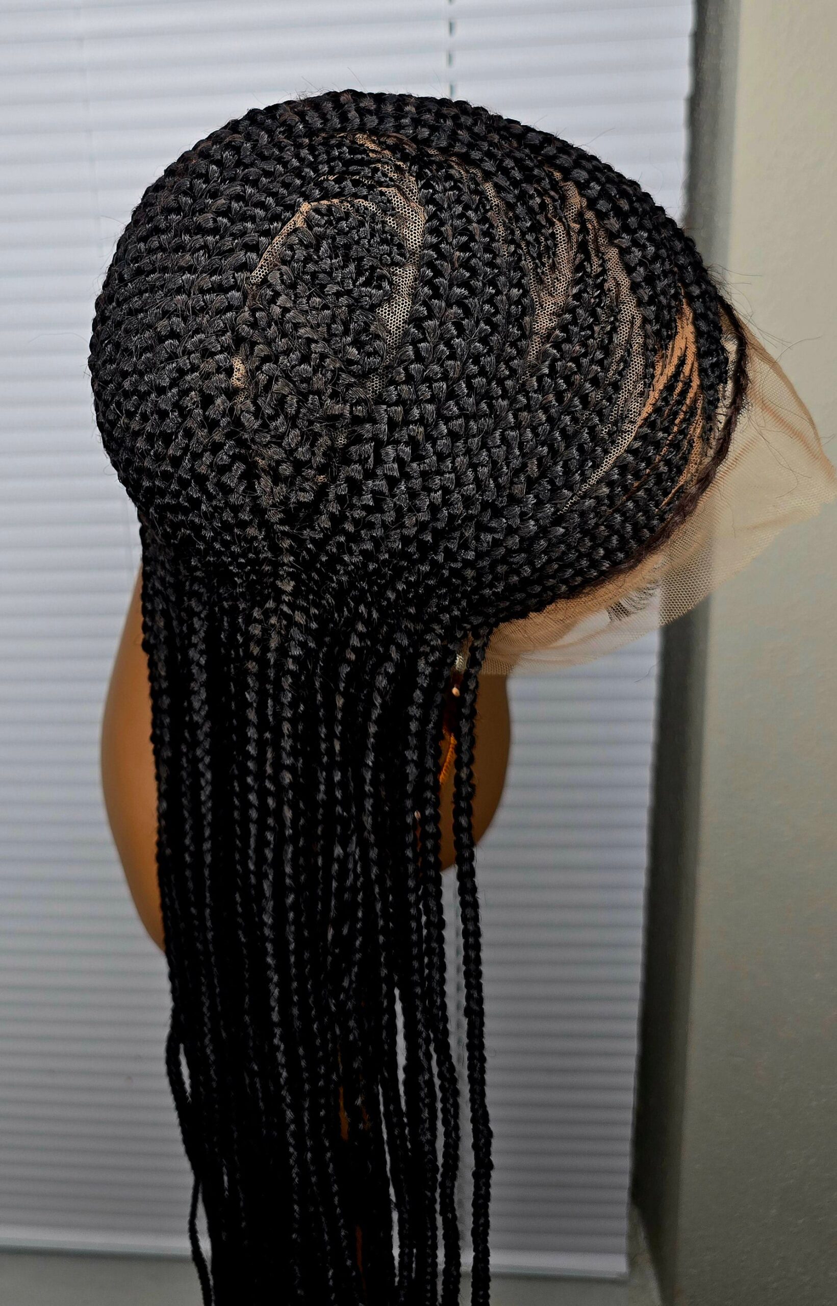 Black Adomac 036 32inches 360 Full Lace Synthetic Braided Wig with Unique Heart Design Unisex Natural Appearance Easy Styling Comfortable Maintenance