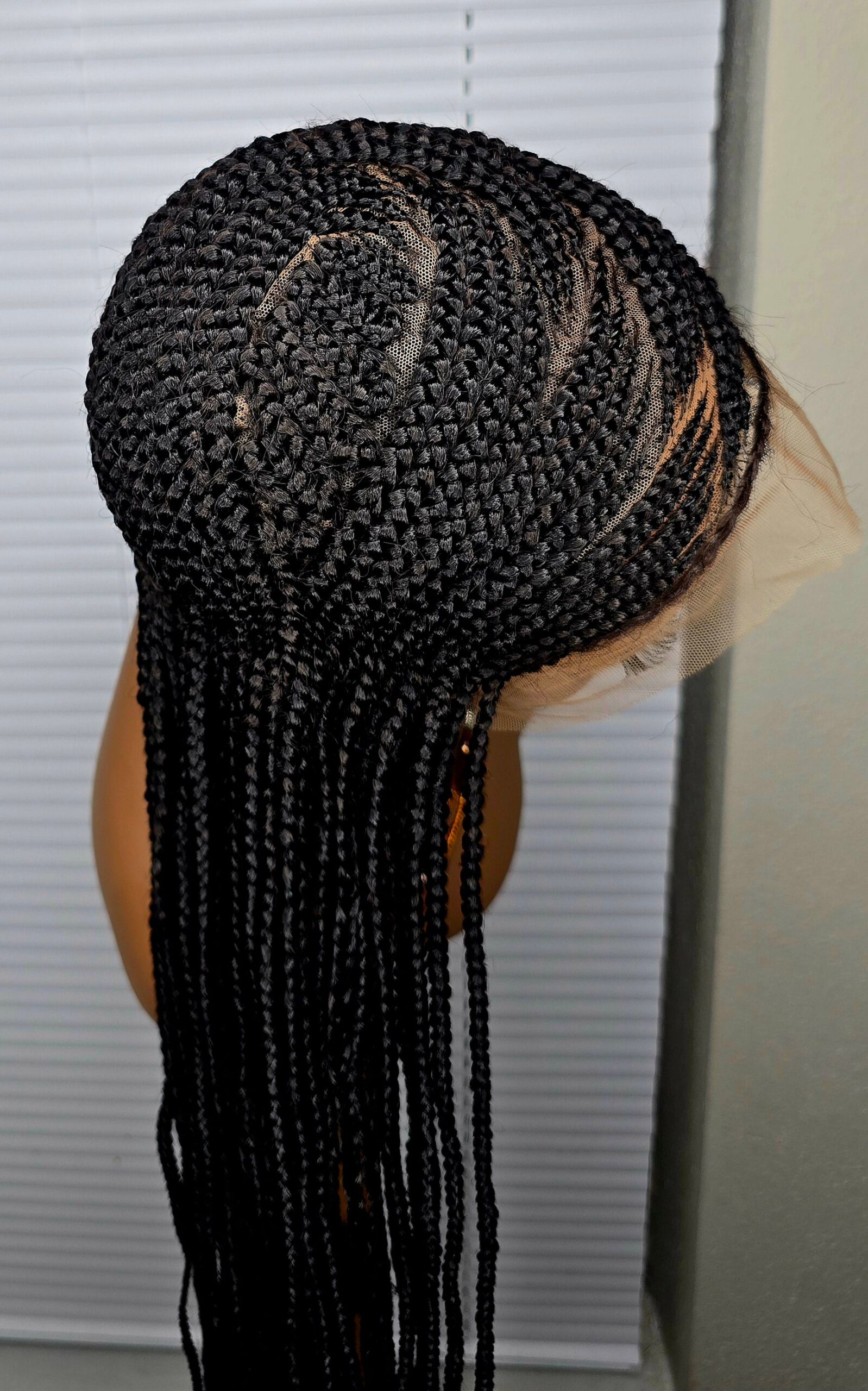 Black Adomac 036 32inches 360 Full Lace Synthetic Braided Wig with Unique Heart Design Unisex Natural Appearance Easy Styling Comfortable Maintenance - Image 2