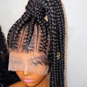 Black 30 inches 360 full lace synthetic braided wig with High Ponytail, Cornrow Braids & Baby Hair
