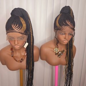Black and Gold Full Lace Synthetic Braided Wig for Classic Ladies Easy to Style with Elegant Design and Versatile Wear