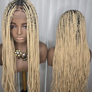 36-Inch Blonde Knotless Braided Wig – Elegant Long Braids for Beautiful Women